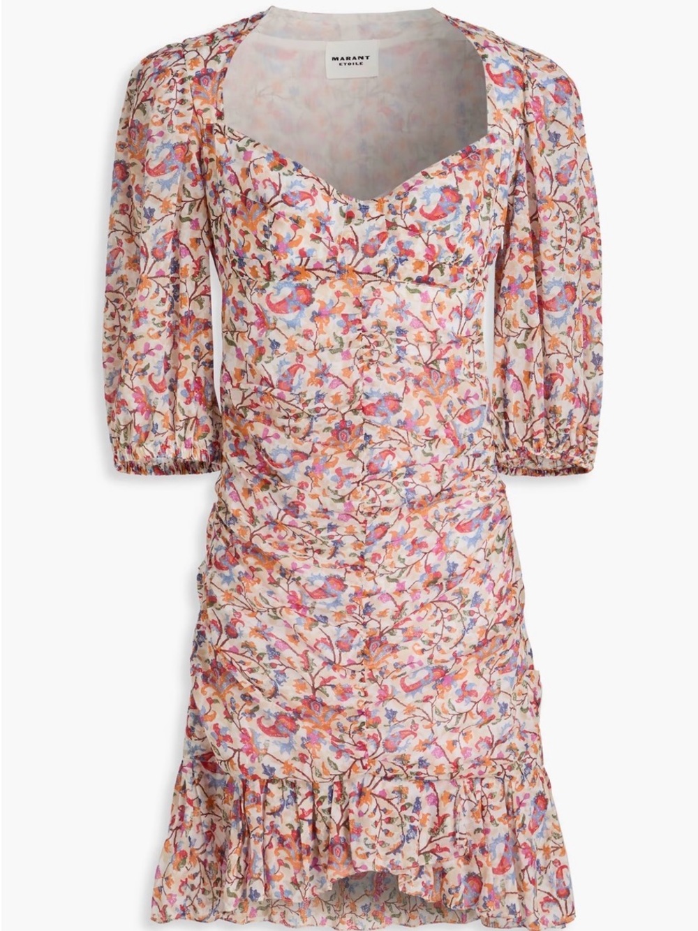 Isabel Marant Étoile Sireny Pink Floral Puff-Sleeve Ruched Ruffle Mini Dress